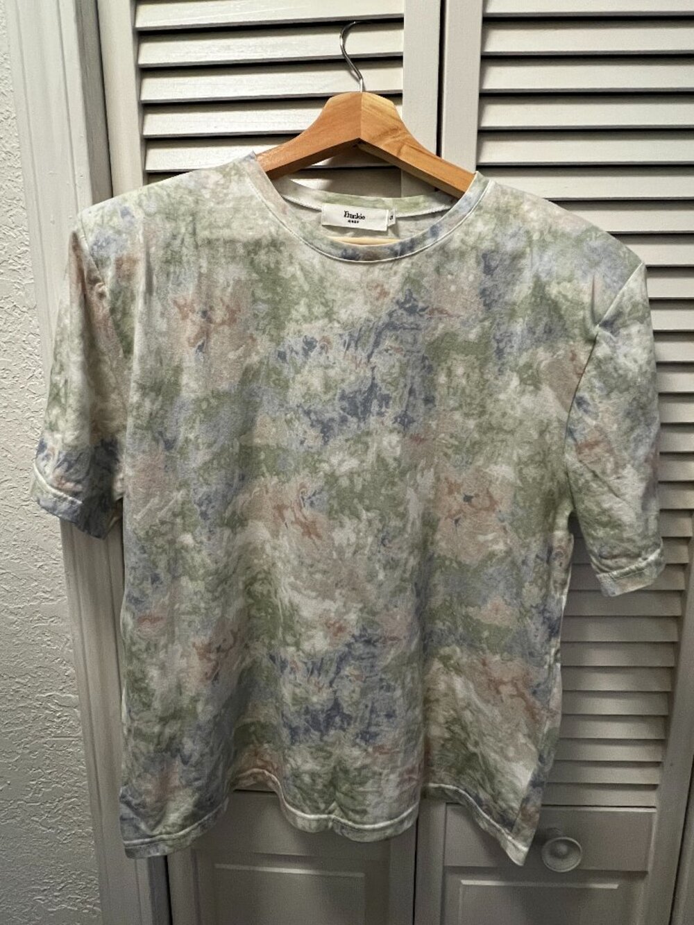The Frankie Shop Padded Shoulder Abstract Print Cotton Tee Size S NWOT